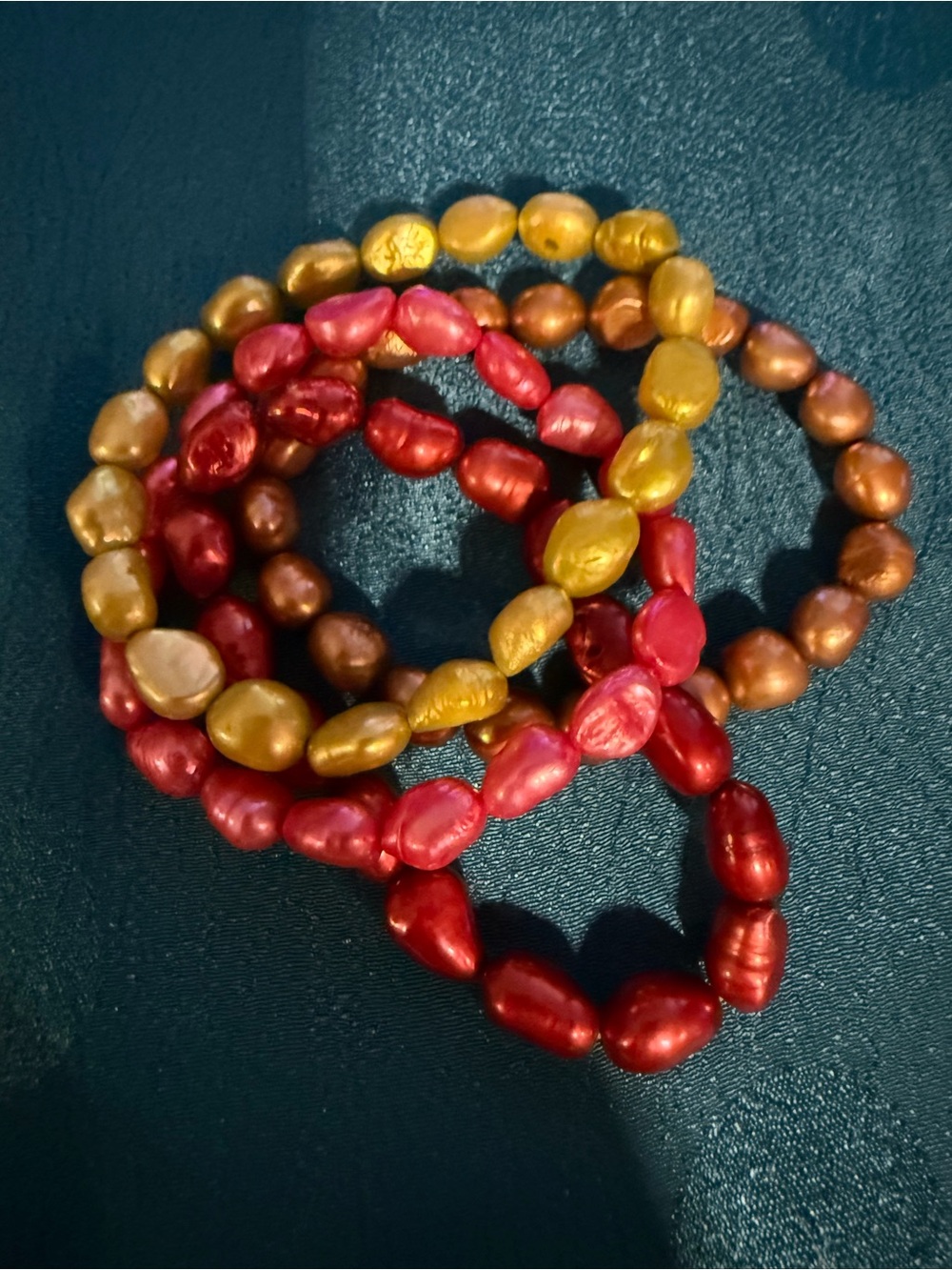 Multicolor Pearl Stretch Bracelets - Gold, Red, Copper